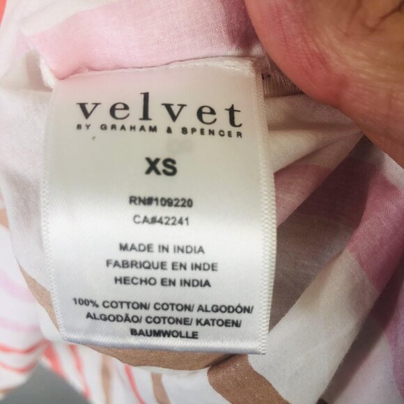 Velvet by Graham & Spencer Shirt Womens XS White Pink Brown Striped Button Front - Picture 11 of 16